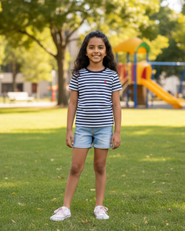 Navy & White Striped Cotton Jersey Tee
