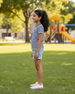 Navy & White Striped Cotton Jersey Tee