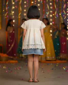 White Cotton Top with Lace Trim