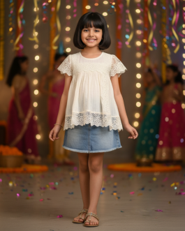 White Cotton Top with Lace Trim