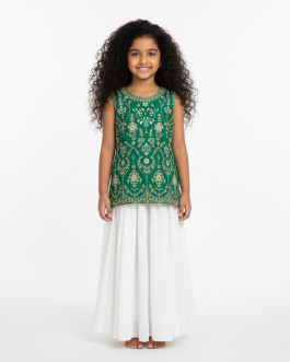 Emeral Green Voile Embroidered Tunic Top